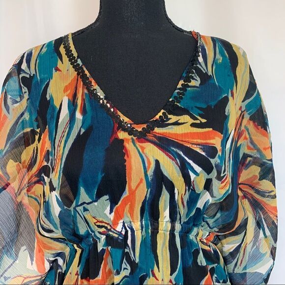 Jessica kimono Kaftan dress beach coverup chiffon short sleeve tropical sequin🔥 - Picture 6 of 12